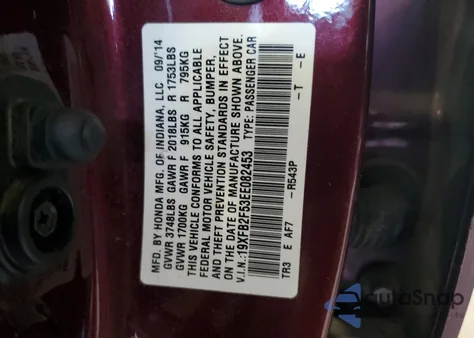 2014 Honda Civic Lx z USA, uszkodzony, nr VIN 19XFB2F53EE082453